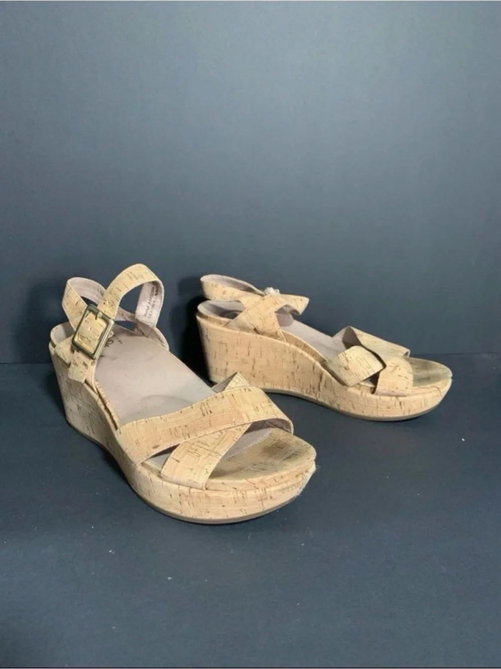 Obeo women's 8 cork platform wedge buckle sandal heels 477